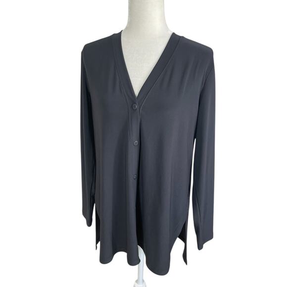 Sympli Button Front Stretch Jersey Long Sleeve Tunic Top Dark Gray Size 10 - Picture 3 of 13